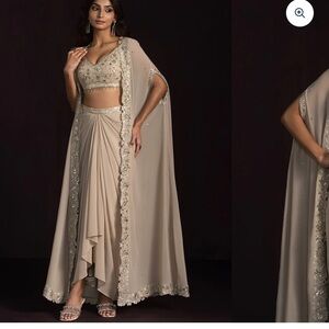 Embellished Beige Cape Lehenga Set